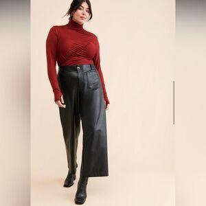 NWT Anthropologie Maeve The Colette Black Faux-Leather Wide-Leg Pants Size 32